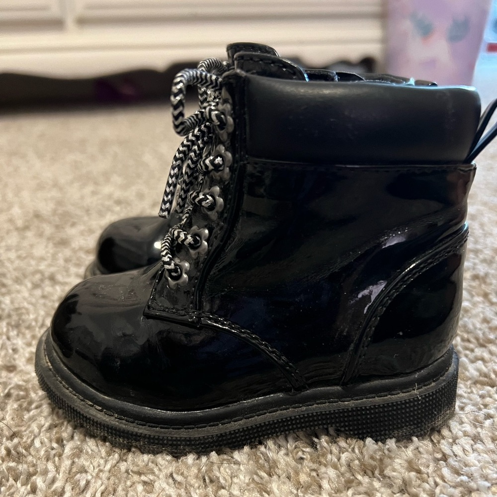 Toddler black shiny combat boots